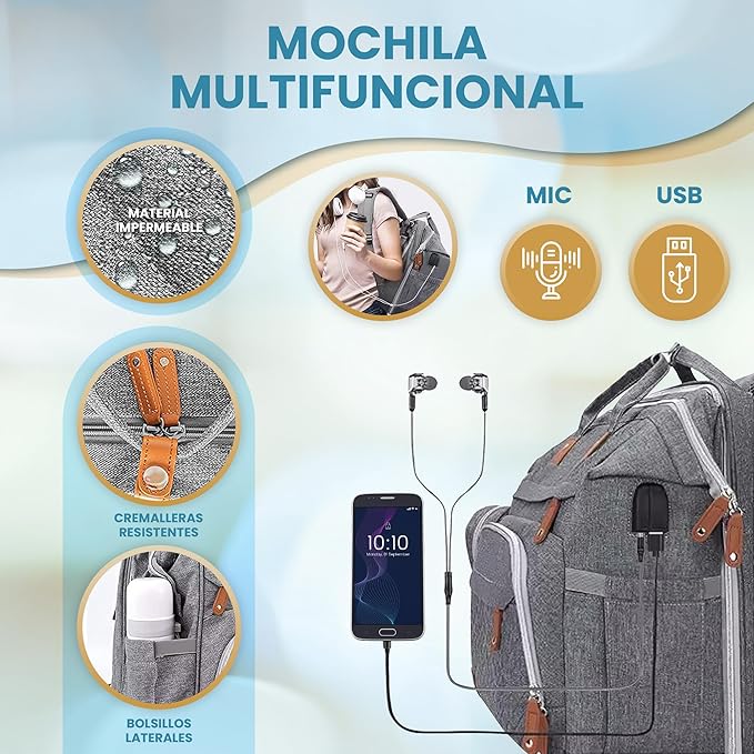 Mochila para pañales con cuna